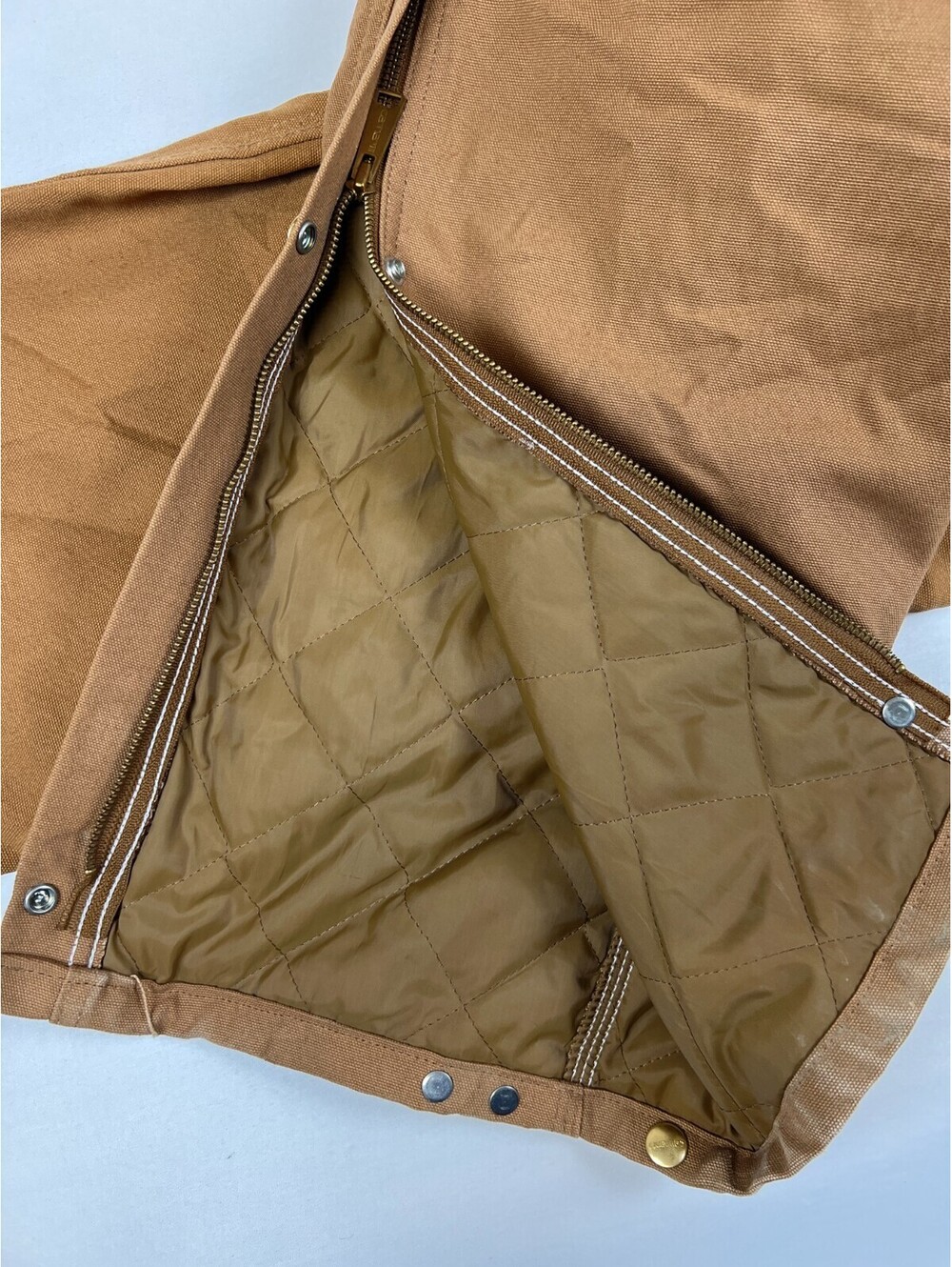 VTG Carhartt Women 12 Regular Overalls Brown Quilted Lined Duck Workwear Pants - Picture 9 of 12